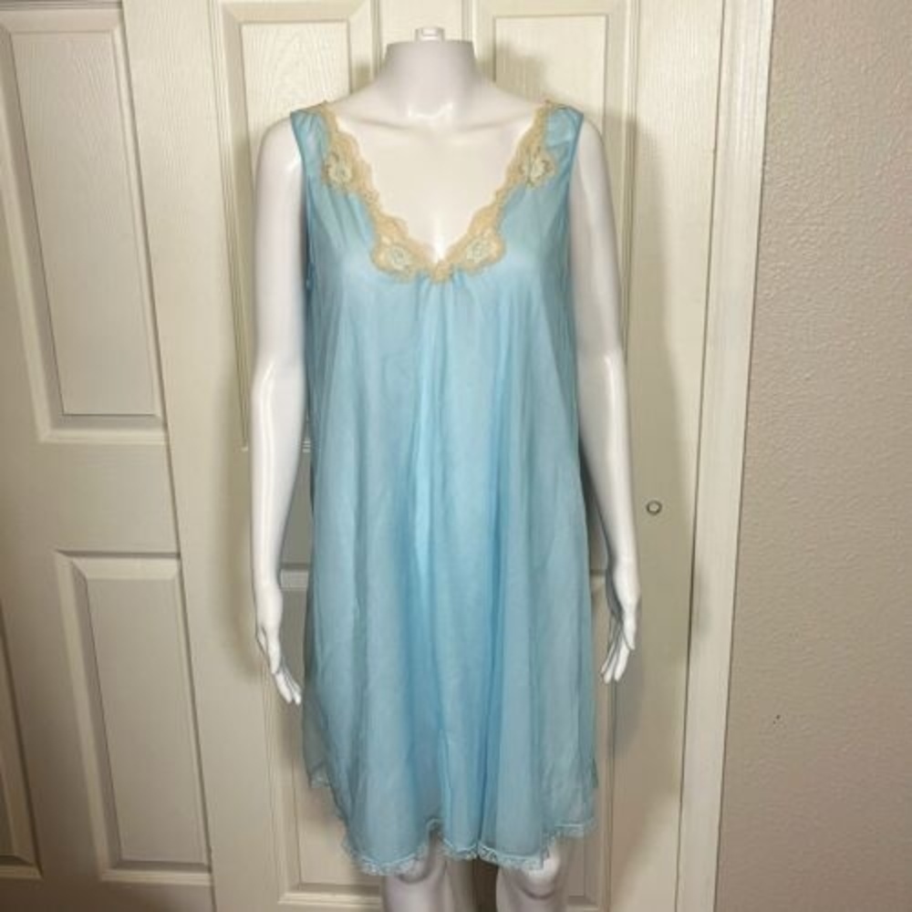 Vintage KAYSER Lace Nylon Nightgown Slip Sheer Chiffon Dress Womens Coquette